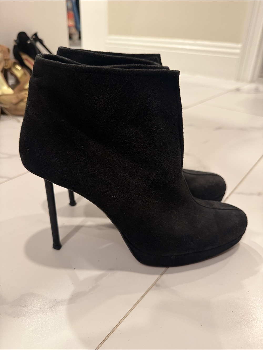 Stuart Weitzman Black Suede Stiletto Ankle Booties